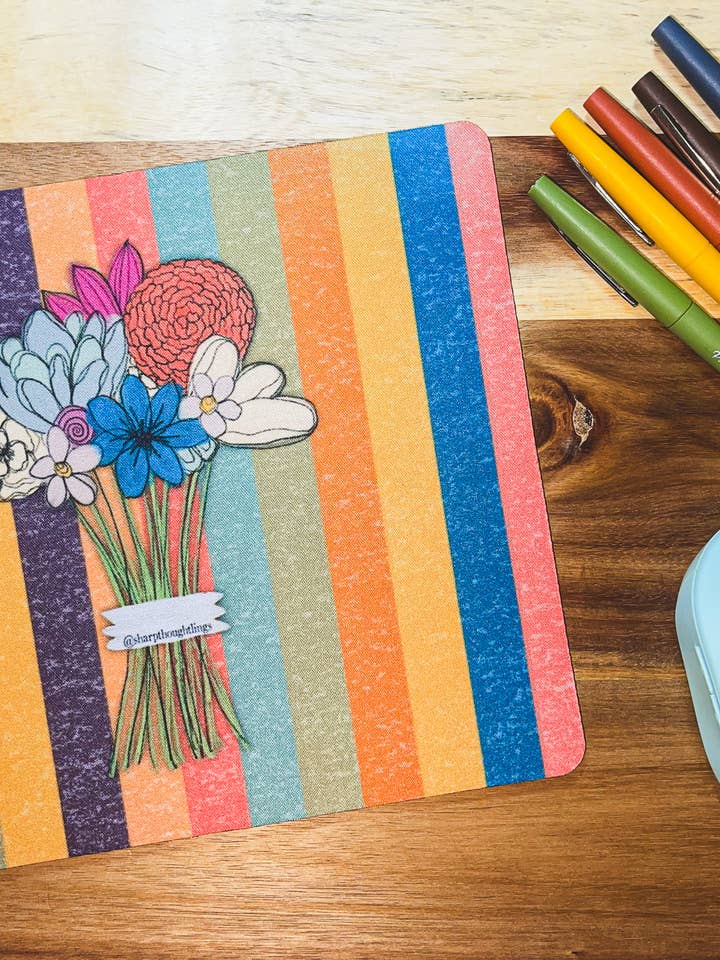 Striped Floral Bouquet Bright Mousepad for wholesale by Sharp Thoughtlings