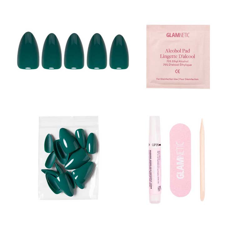 Glamnetic - Wholesale Press-On/Fake Nails - Emerald Green Press-On Nails | Short Almond |Solid | Holiday