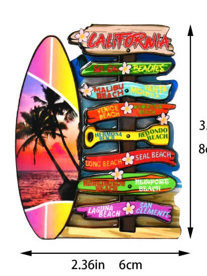 California's Seaside Destination 2D Sign Surf Magnet for wholesale by DK Hawaii