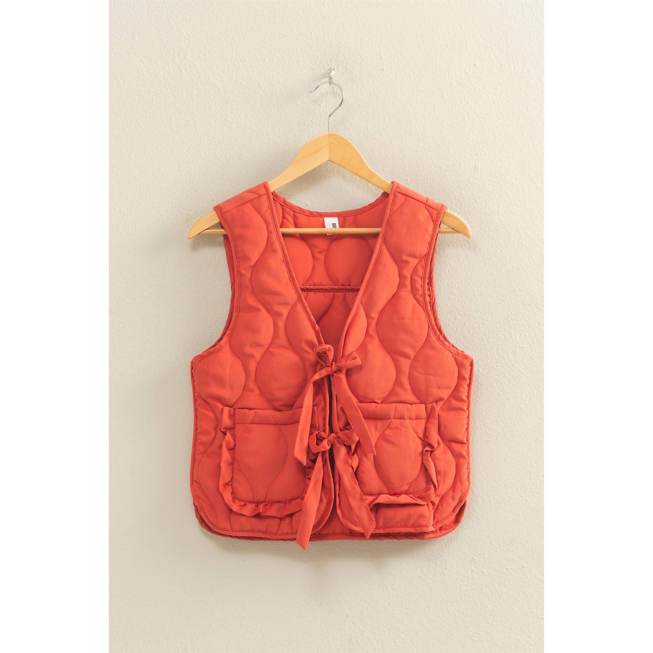 Double Zero - Wholesale Outerwear Vest - Women's - Quilted Vest With Tie-Front And Patch Pockets17