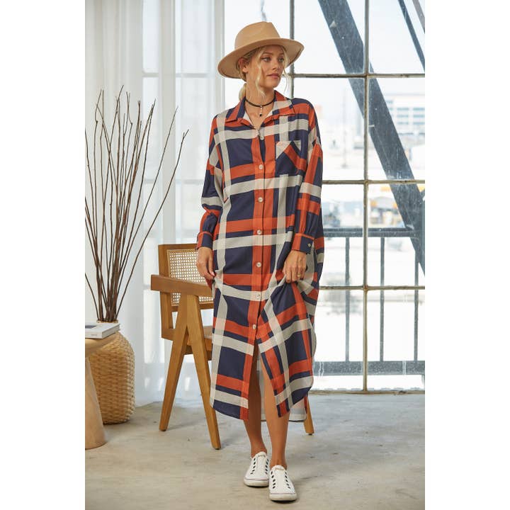 MILANO FALL PLAID SHIRT BUTTON DOWN DRESS for wholesale by salt & bit
