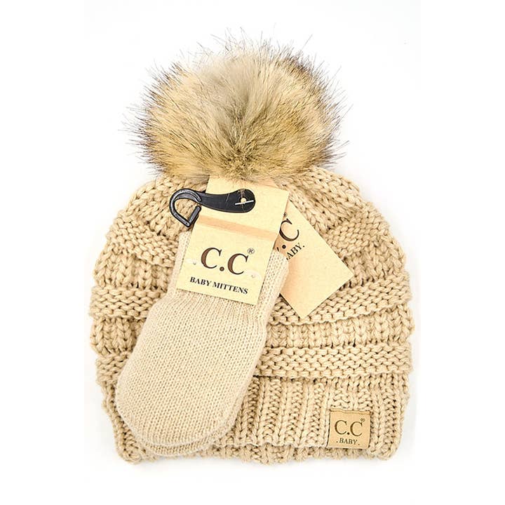 Hana - Wholesale Beanie - Kids - C.C Baby Solid Ribbed Pom Beanie and Mitten Glove
