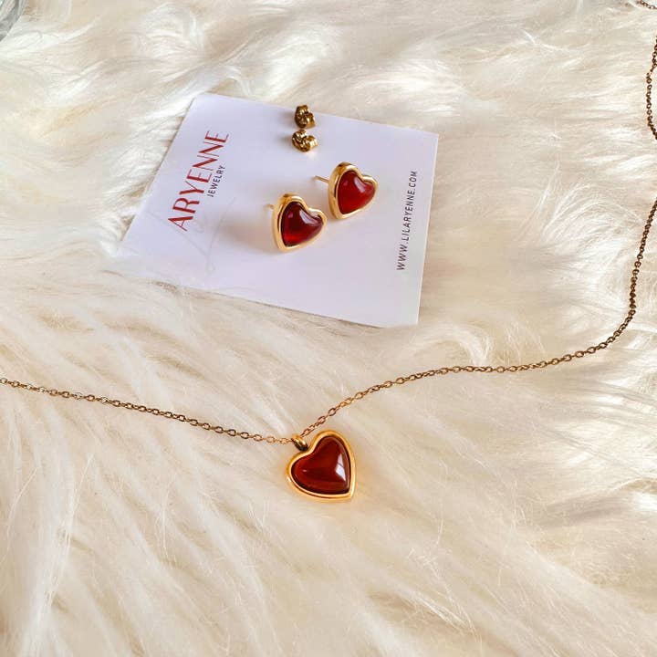 LilAryenne | Jewelry & Suncatchers – Großhandel Kette mit Anhänger/Charm – Karneol-Herzanhänger - Edelstahl-Kristallschmuckgeschenk5