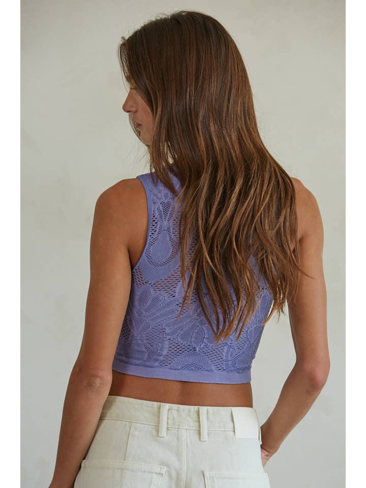 Dark Periwinkle S1227N | Knit Seamless Jacquard Round Neck Tank Top for wholesale on Faire