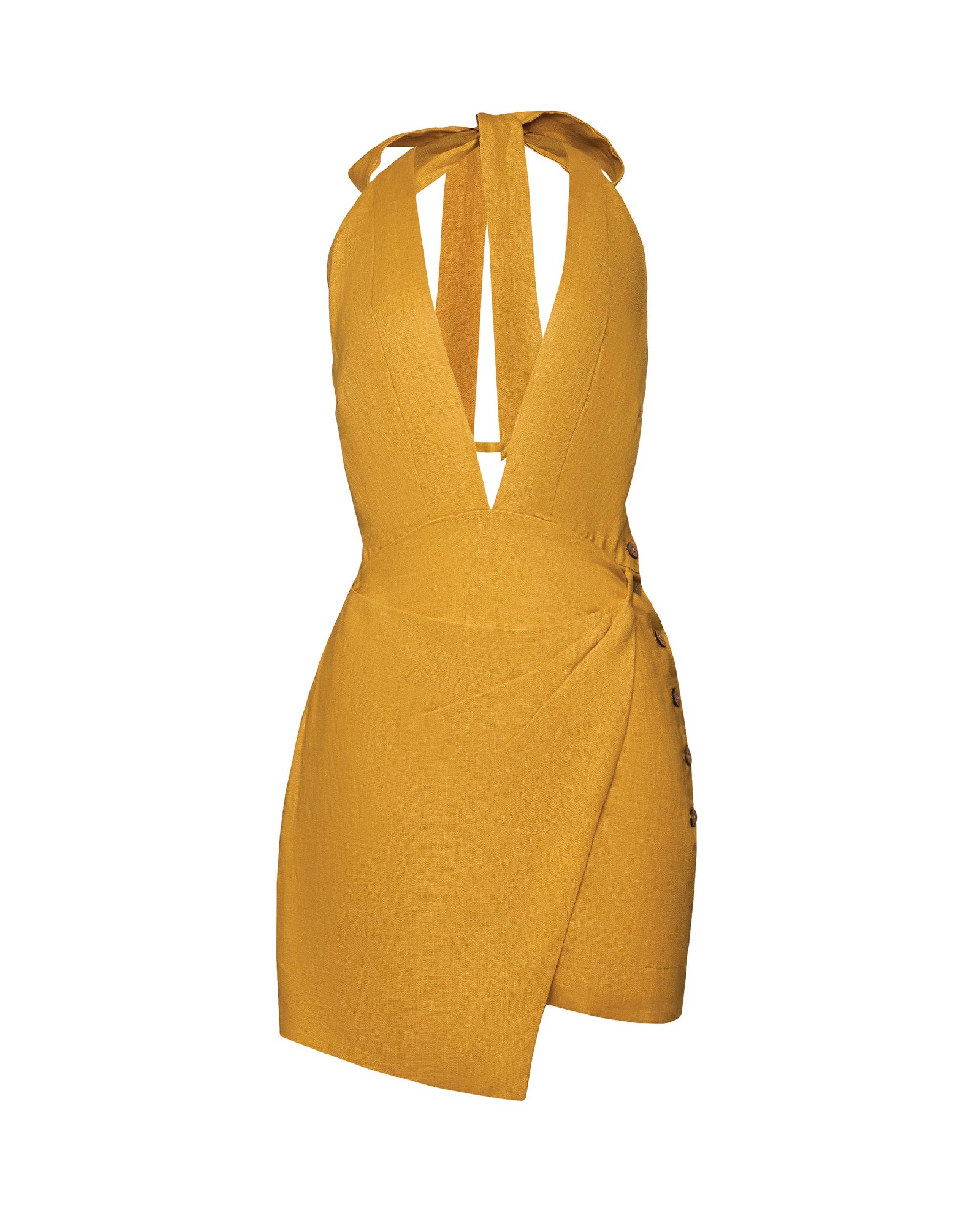 WUESTE - Wholesale Dress - Women's - Kaili Deep V Linen Mini Dress6