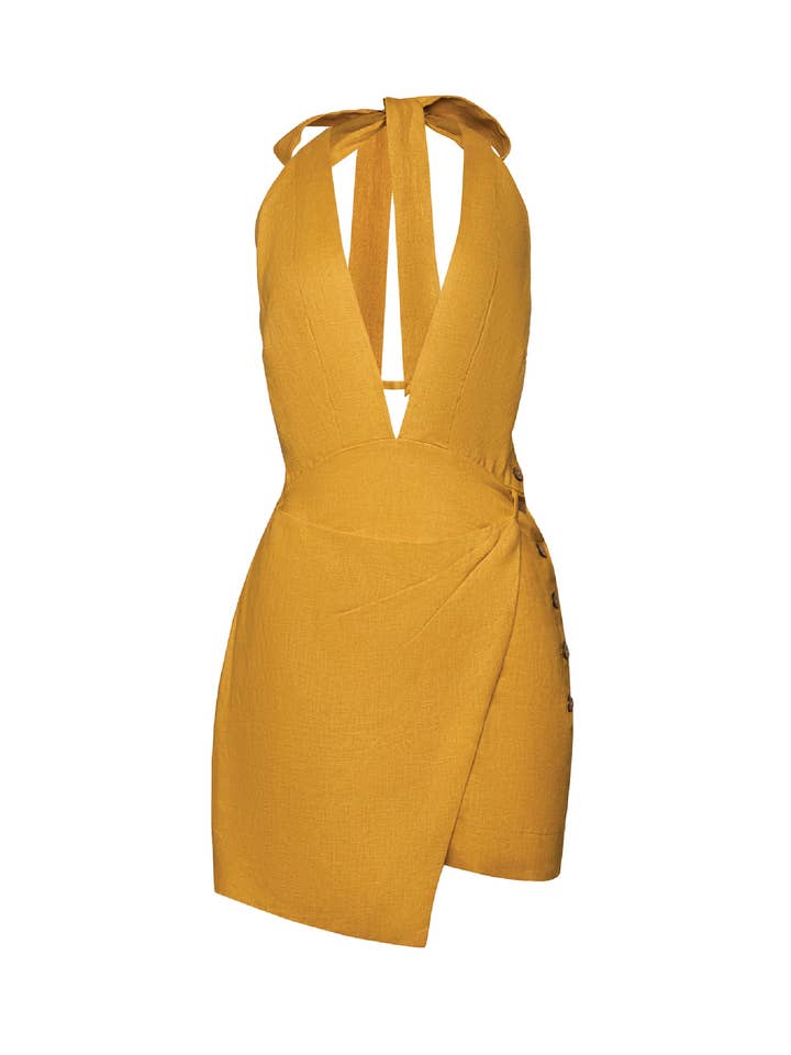 WUESTE - Wholesale Dress - Women's - Kaili Deep V Linen Mini Dress6