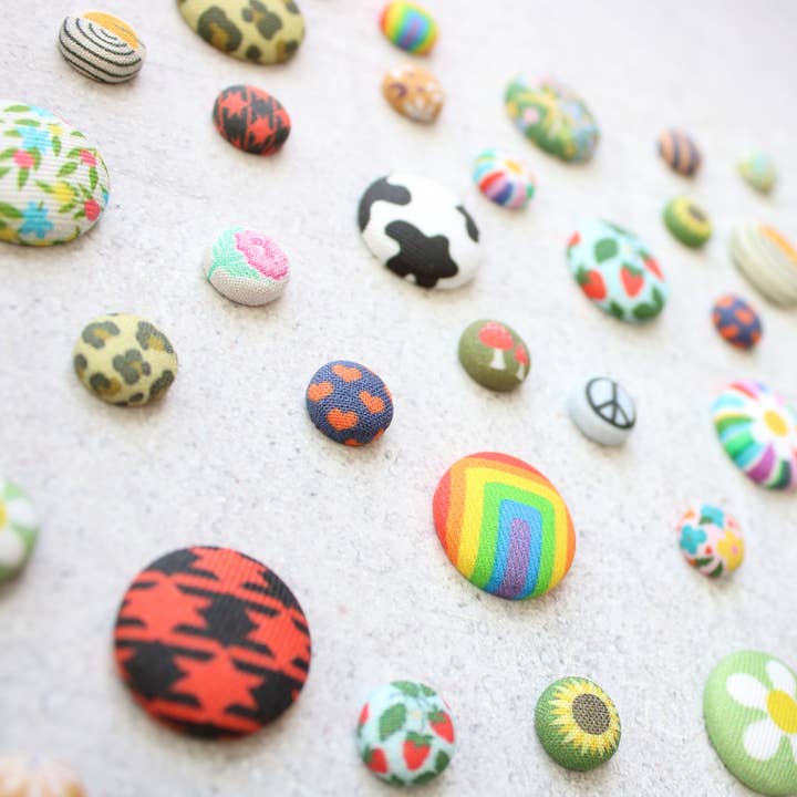 Rachel O's - Wholesale Stud/Post Earrings - Bold 7/8 Inch Baseball Bikes Fabric Button Earrings6