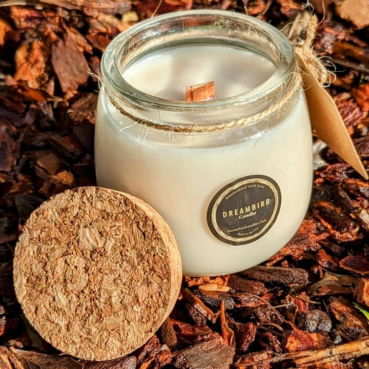6oz Glass Jar Candle With Cork Lid for wholesale by DREAMBIRD Candles