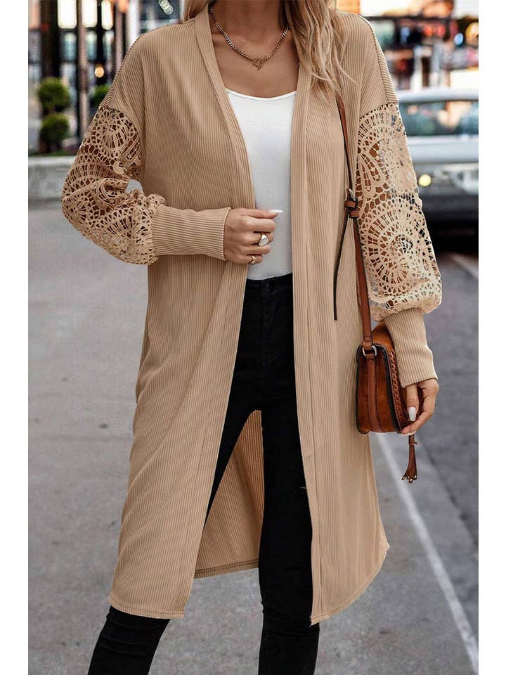 Parchment Lace Patchwork Ribbed Duster Cardigan for wholesale on Faire