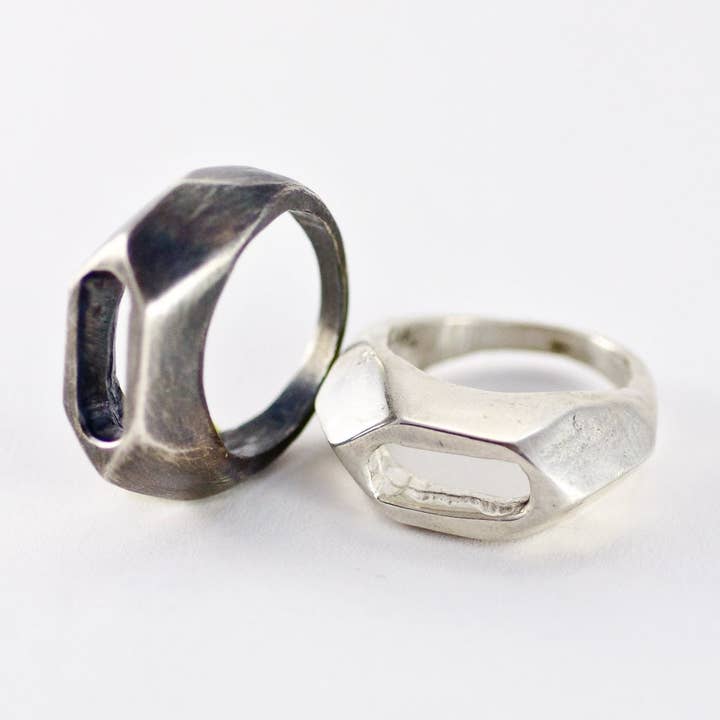 STATEMENT ASYMMETRICAL ATLAS SILVER RING for wholesale by Grace Gow
