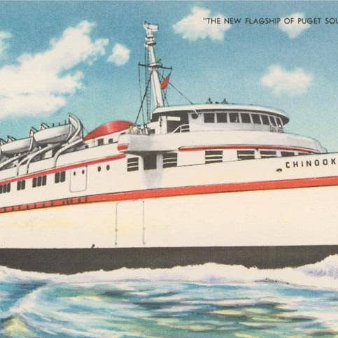 Art Print WA-474 The Chinook, Ship on Puget Sound for wholesale by Found Image Press