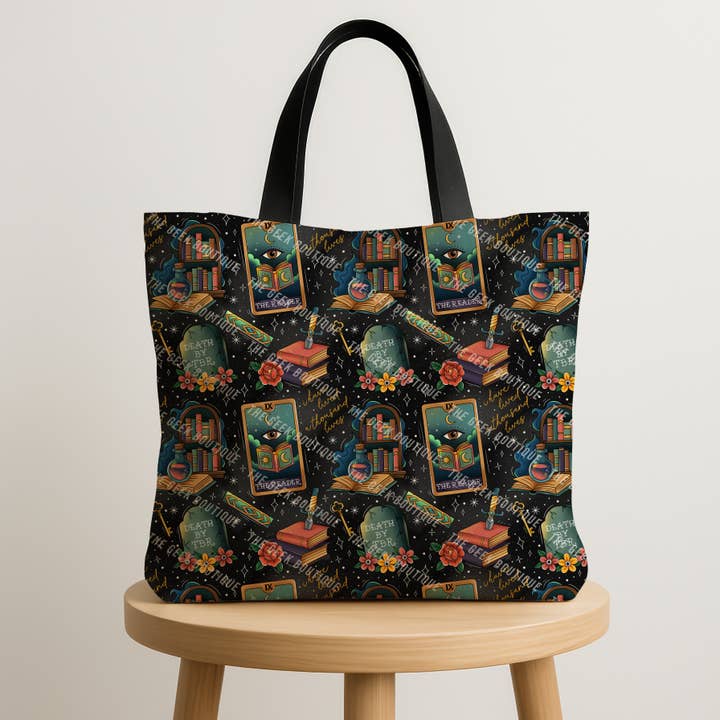 Death By TBR Bookish Dark Book Tattoo Large Zipper Tote Bag for wholesale by The Geek Boutique