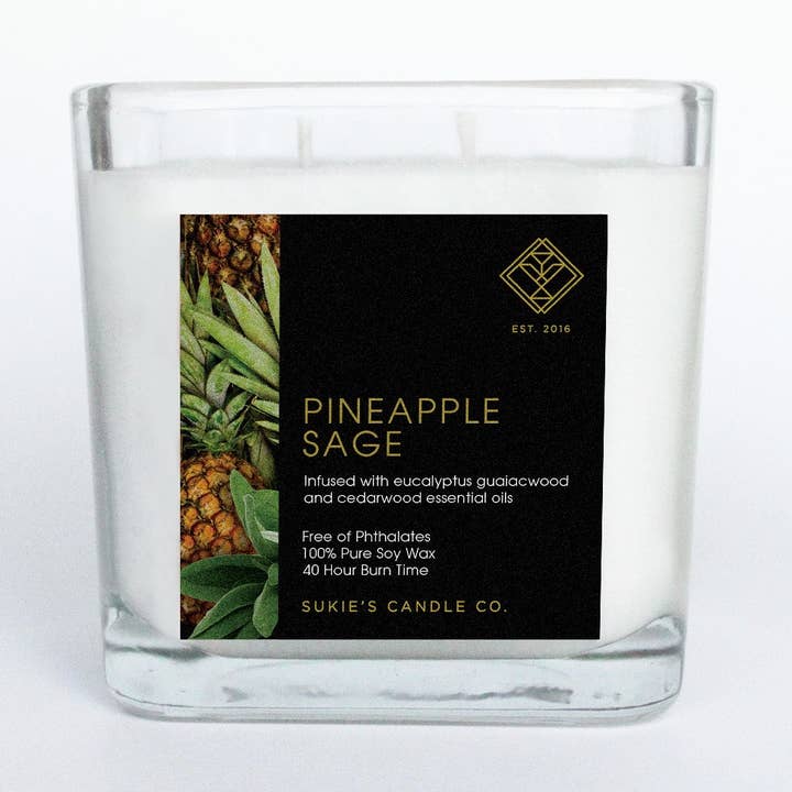 Pineapple Sage 100% Pure Soy Double Wick Candle for wholesale by Sukie's Candle Co.