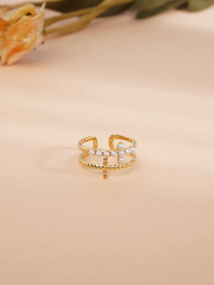 gold Double Cross Adjustable Steel Ring for wholesale on Faire1