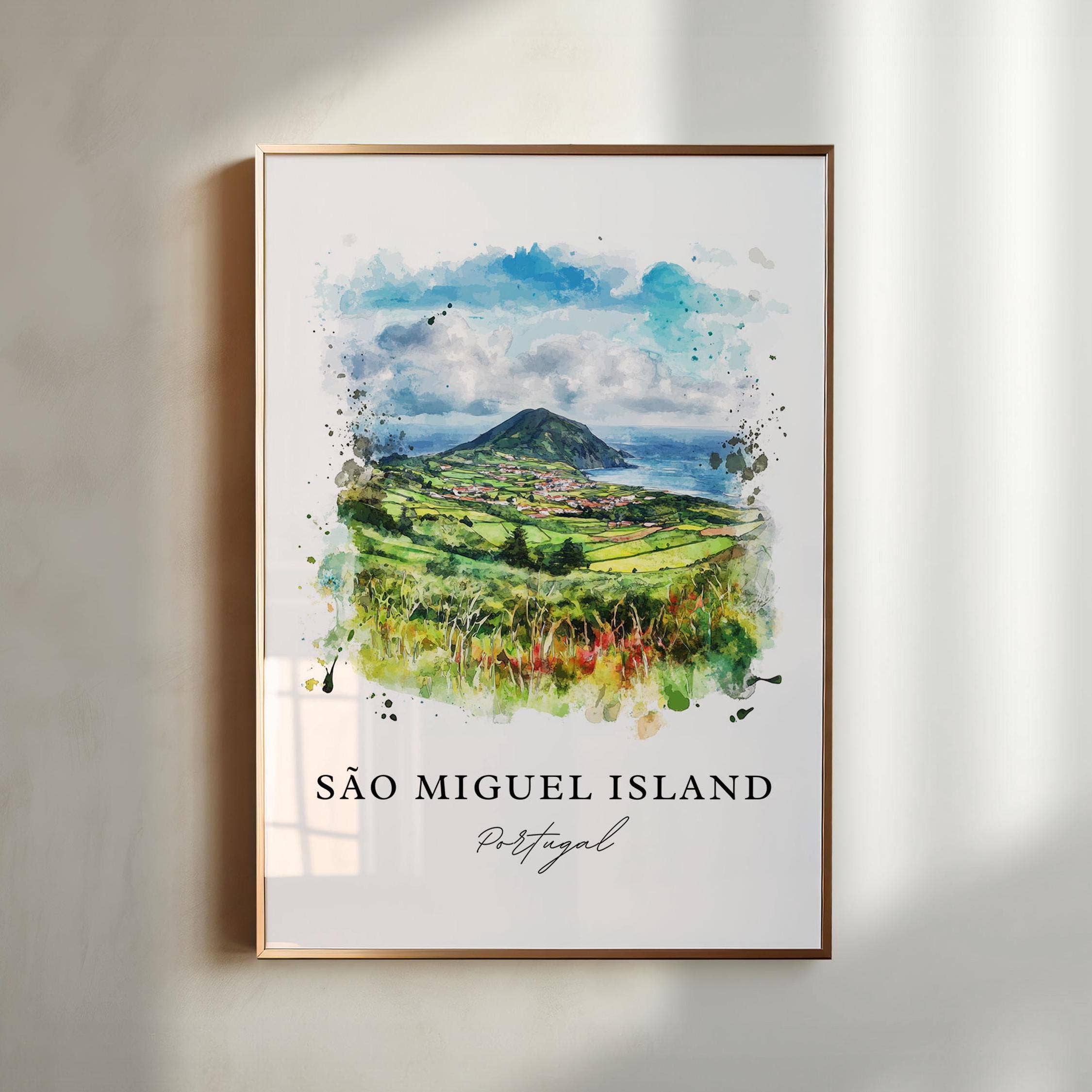 Premium Travel Art - Wholesale Art Print - São Miguel Island Wall Art, Azores Print, Azores Watercolor Art, Ponta Delgada Portugal Gift,