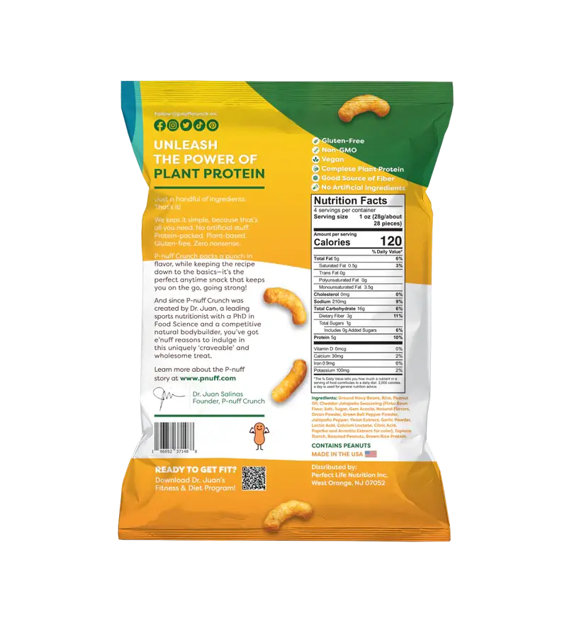 Pnuff Crunch - Vente Encas soufflé - Snacks feuilletés aux arachides Pnuff Crunch, cheddar et jalapeno, 6 x 4 oz2