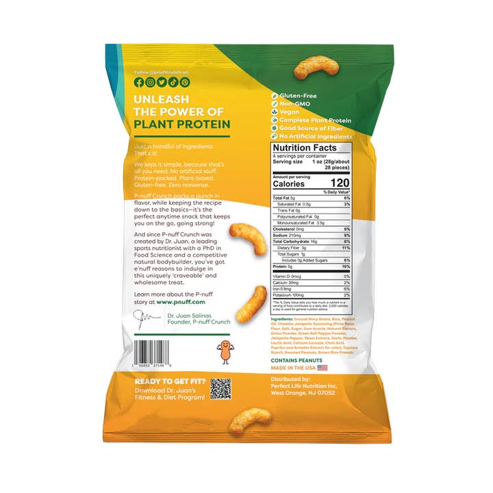 Pnuff Crunch - Vente Encas soufflé - Snacks feuilletés aux arachides Pnuff Crunch, cheddar et jalapeno, 6 x 4 oz2