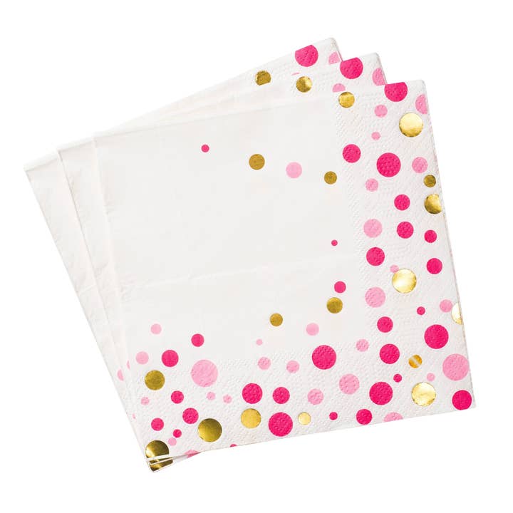Servetten, 16 stuks, 3-laags, roze en gouden stippen voor wholesale door Designhouse95