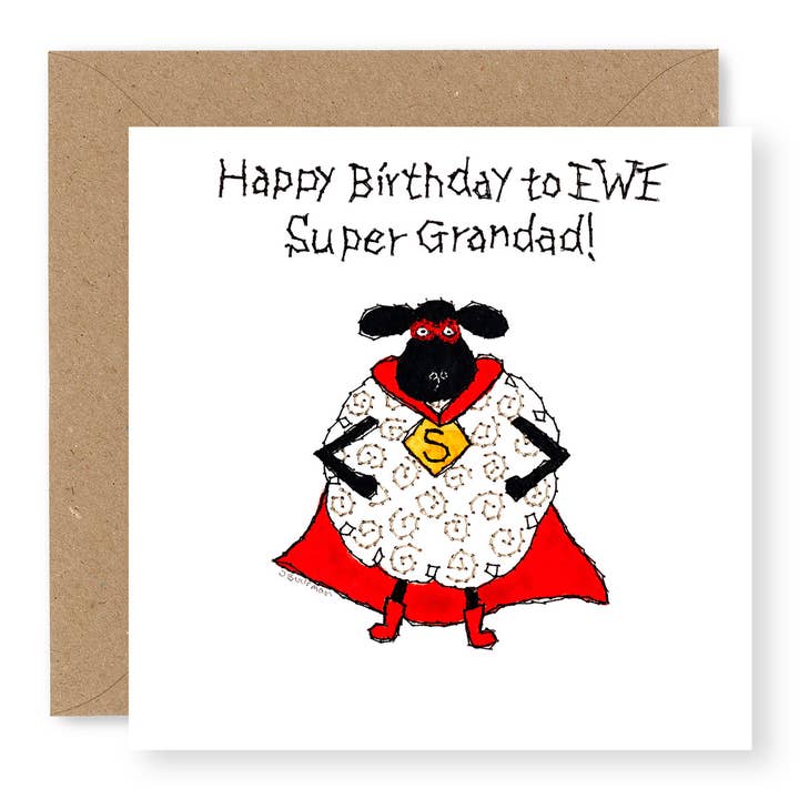 EWE Birthday Super Grandad for wholesale by Jane Buurman Handmade (Greetings Cards)