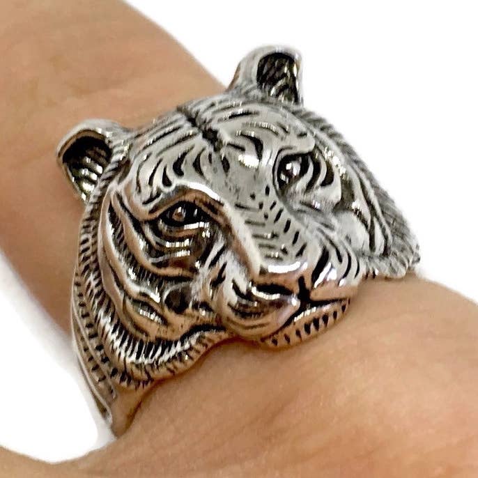Tiger Face Ring | Jungle Big Cat Animal Statement Ernest for wholesale by Gifts From The Crypt
