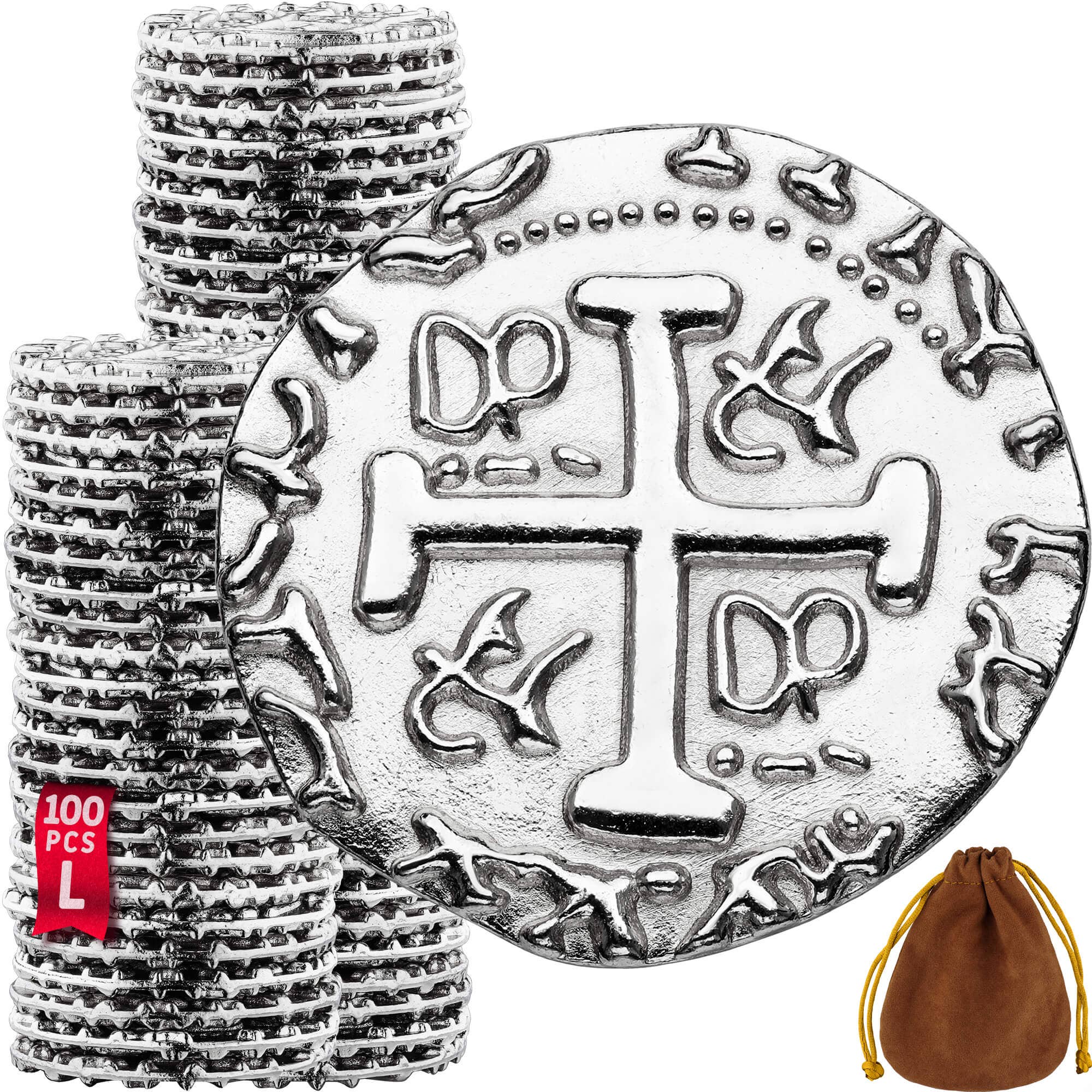 Leib Games - Vente Jeux de société - Pièces de pirate en métal argenté pour jeux de société - 100 pièces, taille L0