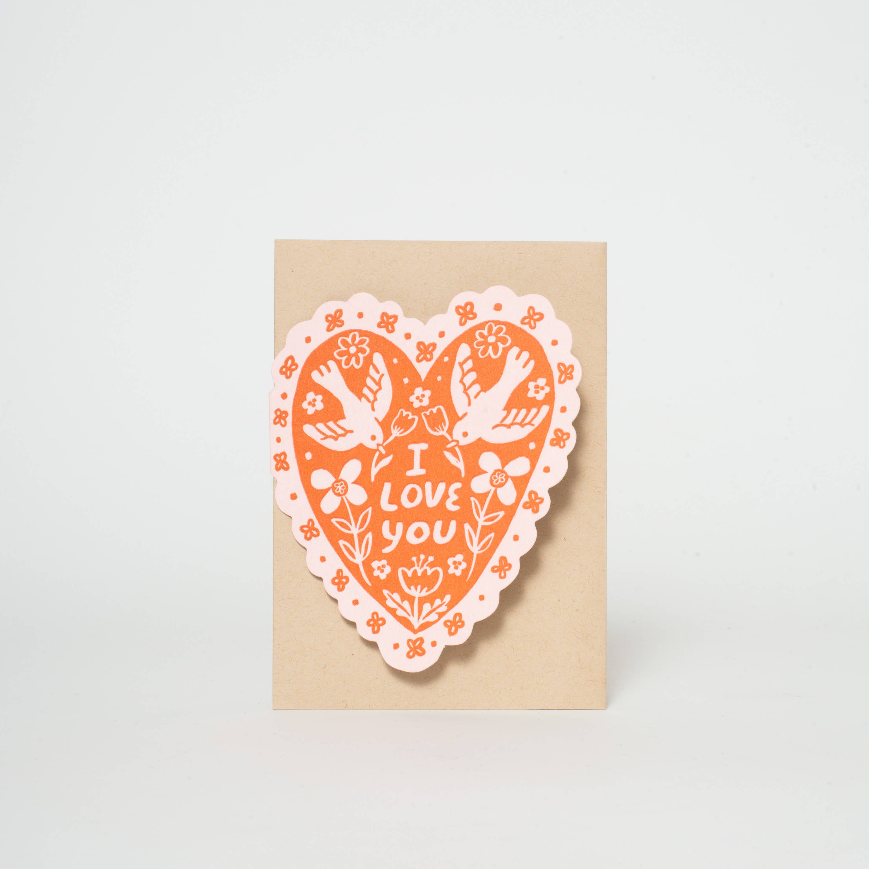 Egg Press Manufacturing - Wholesale Love Card - Love Birds Heart Letterpress Greeting Card by Phoebe Wahl1