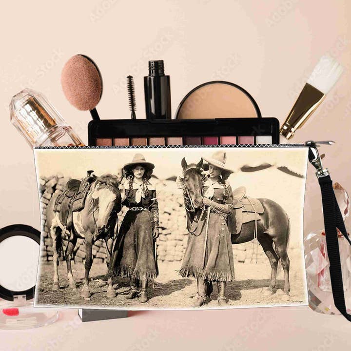BMS BIZ - Wholesale Makeup/Cosmetic Bag - Cowgirls 1930 Cosmetic makeup bag Pouch 100% all Linen