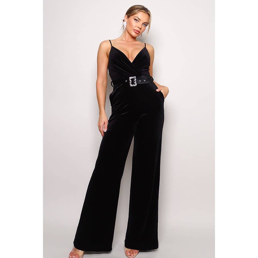 CEFIAN FASHION - Wholesale Jumpsuit - Women's - SAMBA RHINESTONE BELT VELVET JUMPSUIT1