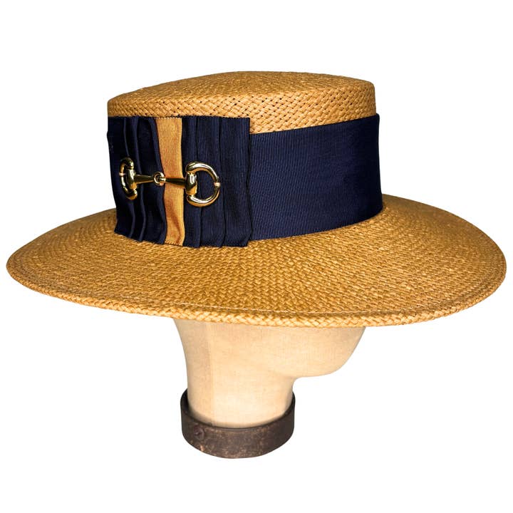 Straw Horse-bit and Grosgrain Boater Hat for wholesale by Kathy Jeanne Millinery