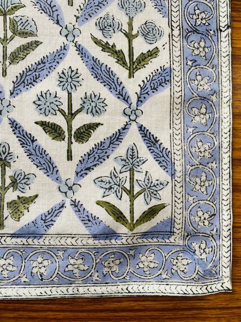 Fabricrush - Wholesale Dinner & Cloth Napkin - Light Steel Blue Printed Cotton Bordered Napkin Home Party5