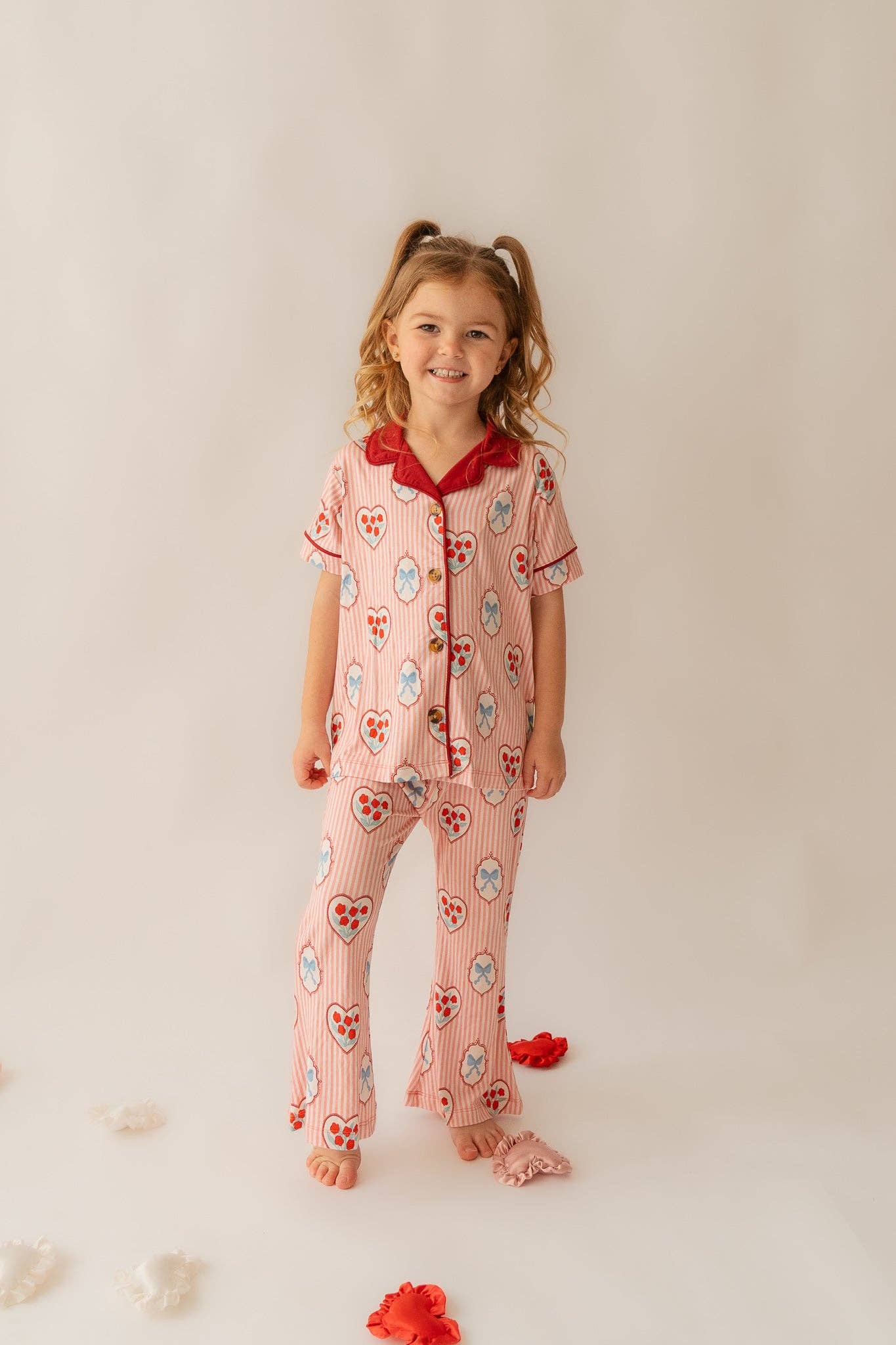 Annie Bean & Co - Wholesale Sleepwear Set - Kids - Rose & Bow Valentine| Flare Bamboo Two Piece Pajama Set