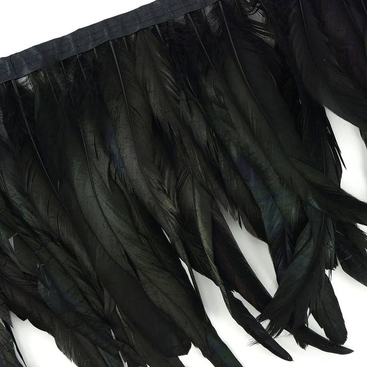 Zucker Feather Products - Wholesale Feathers - Half Bronze Rooster Coque Feather Fringe - Black - Irid3