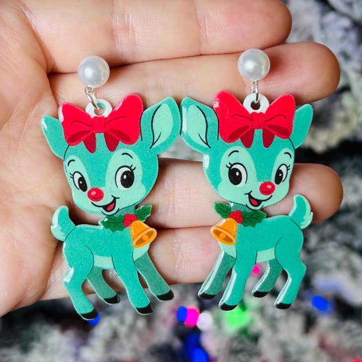 Sea Pixie Designs - Wholesale Dangle Earrings - Retro Vintage Deer Bow Christmas Dangle Earring2