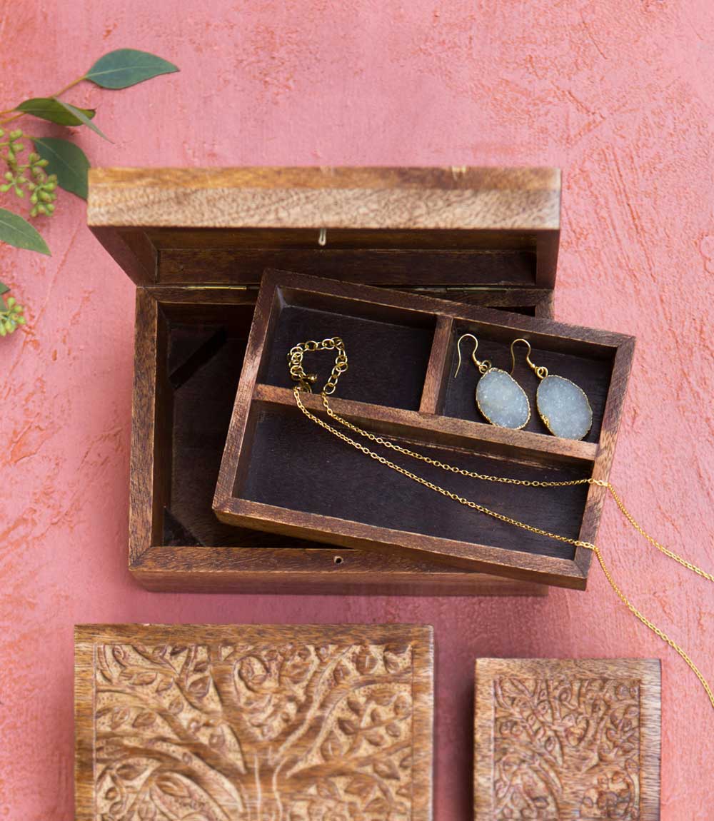 Matr Boomie Fair Trade - Wholesale Jewelry Box/Organizer - Aranyani Tree of Life Jewelry Box With Tray - Hand Carved4