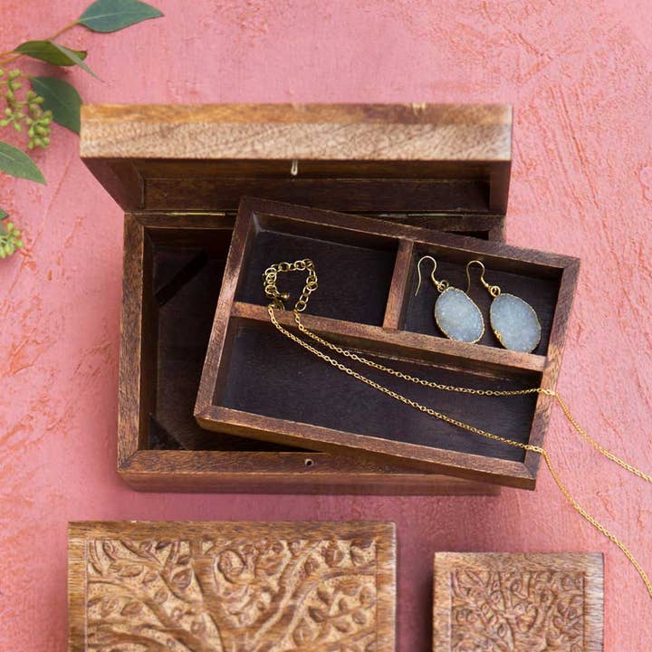 Matr Boomie Fair Trade - Wholesale Jewelry Box/Organizer - Aranyani Tree of Life Jewelry Box With Tray - Hand Carved4