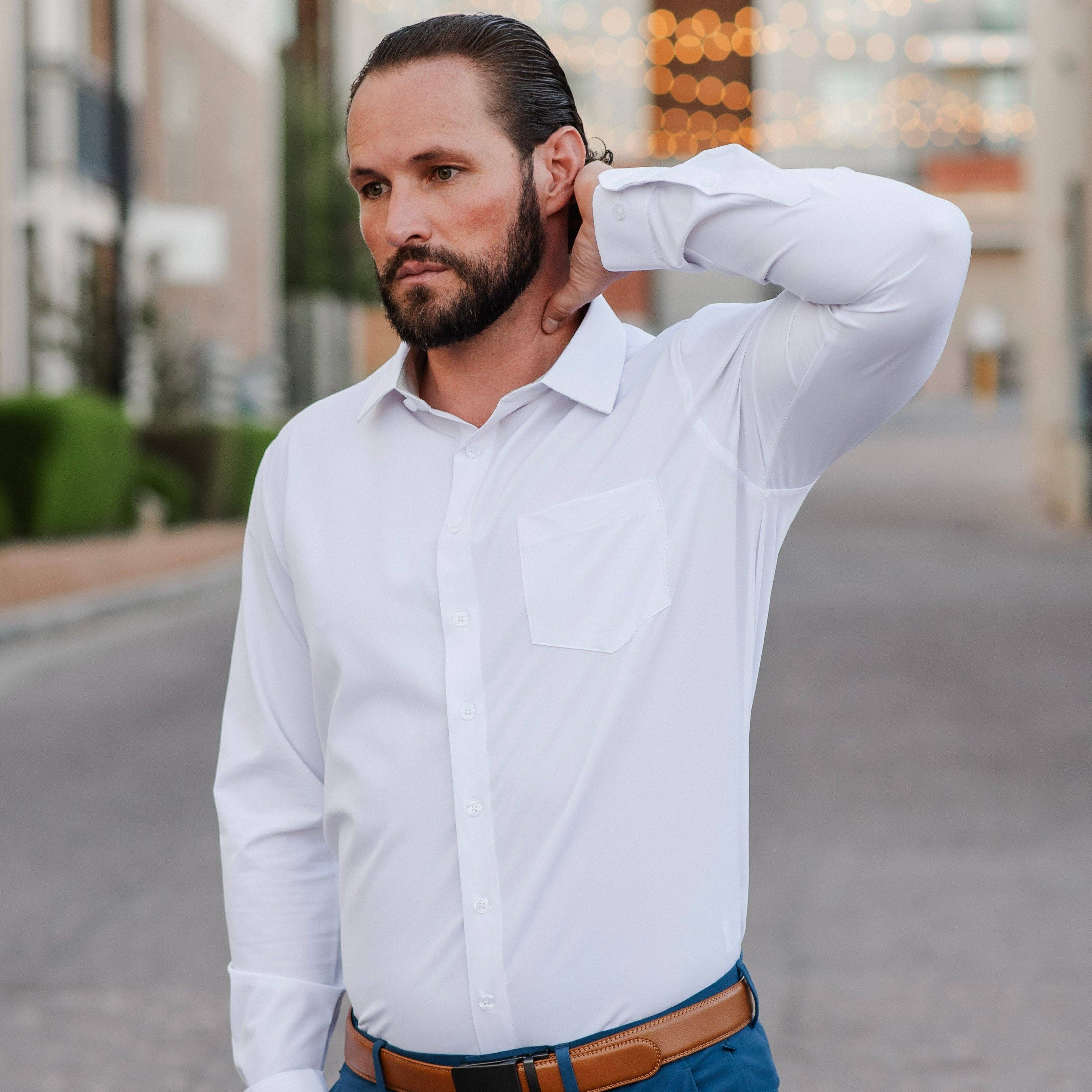 Tough Apparel - Wholesale Button Down Shirt - Men's - White Hustle Dress Shirt - Long Sleeve4