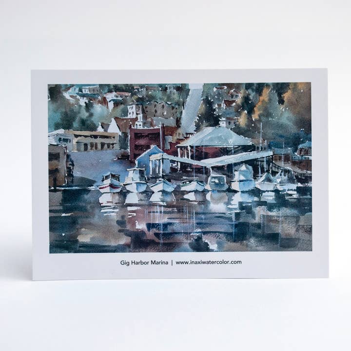“Gig Harbor boatyard” postcards - 25 pack for wholesale by Ina Xi Watercolor