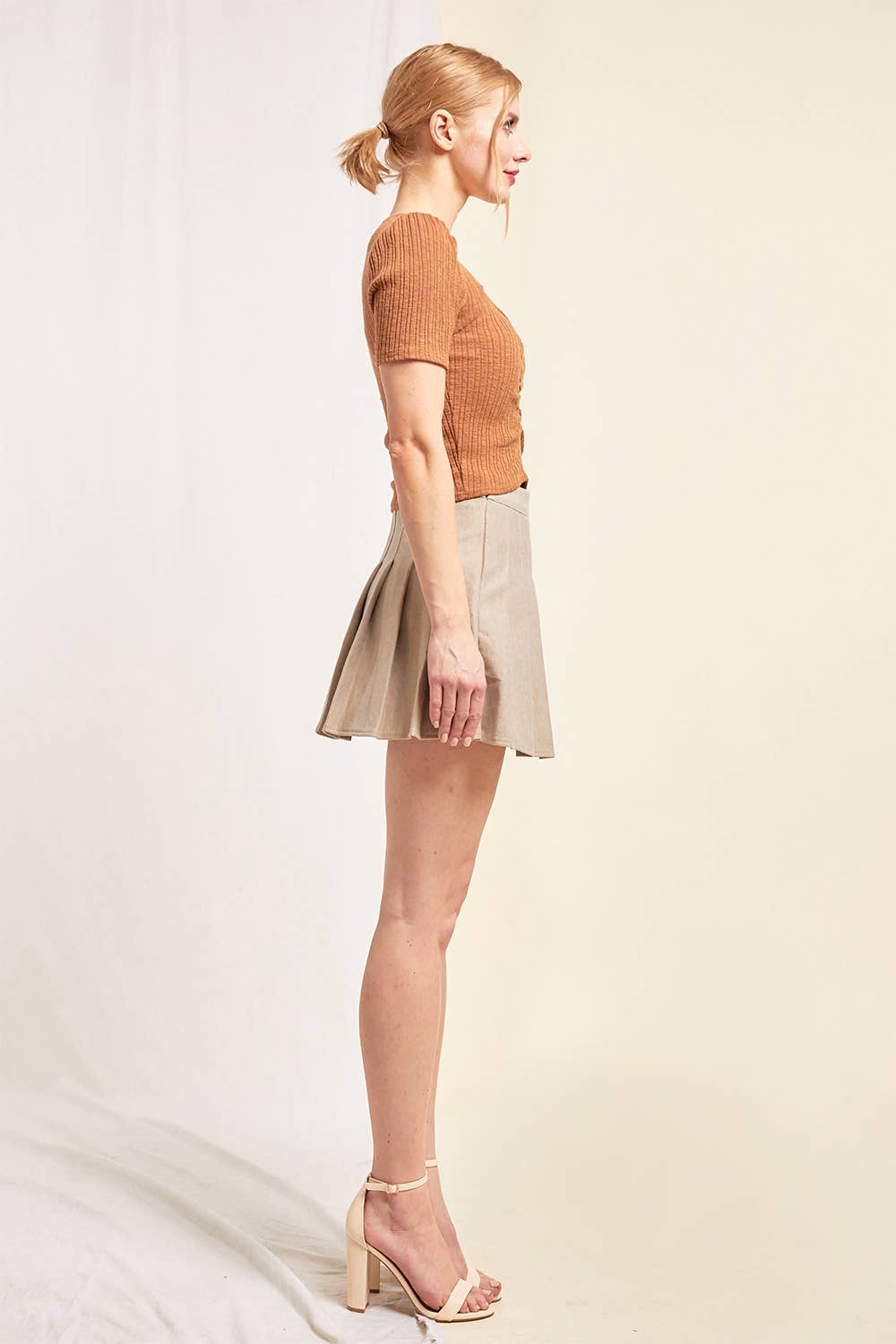 LENA - Wholesale Knit Top - Women's - Knit Rib Short Sleeve Sweet Heart Neck Cinched Top13