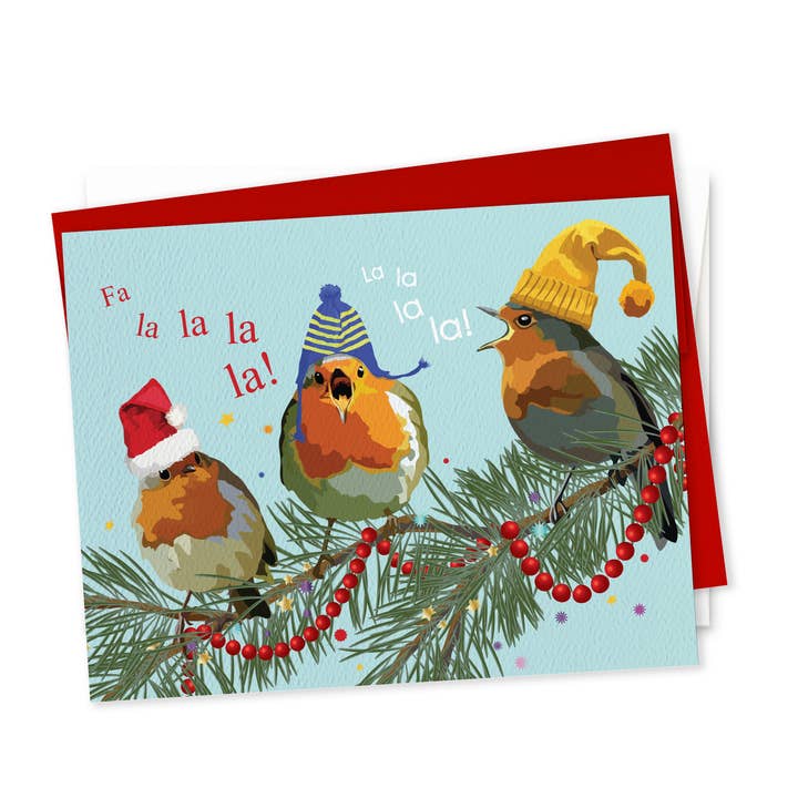 Christmas Card | Country Farmhouse Fa La La Holiday Birds for wholesale by The Red Barn Press