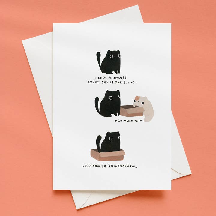 katt i en låda | vykort för wholesale av Lara Hacker Illustration