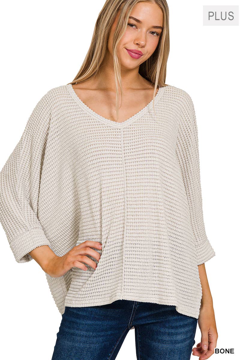 SCHWARZ-160583 „PLUS SIZE 3/4-ARM V-AUSSCHNITT HI-LOW SAUM JACQUARD SW“ für den Großhandel auf Faire18