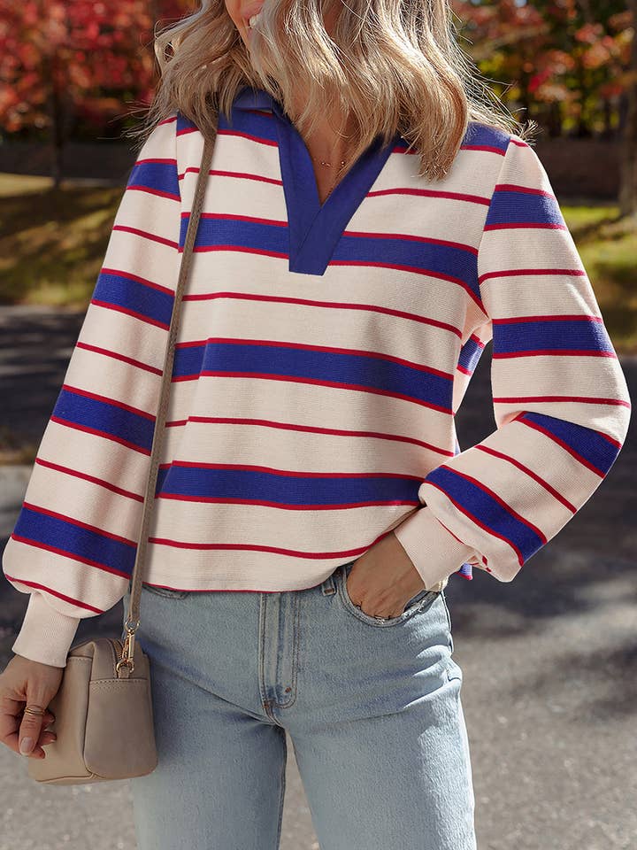 Genesis Stripe Polo Pullover Sweatshirt for wholesale by Poppy Lee Lane