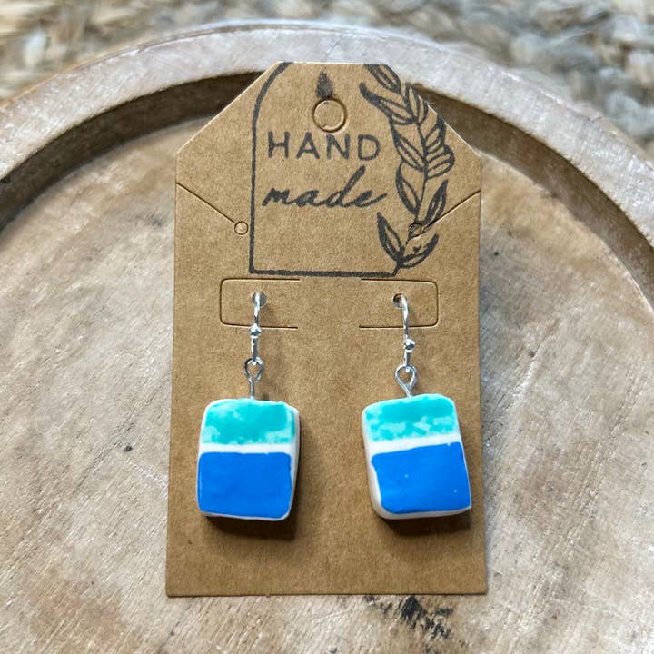 Handmade Clay Earrings - Square Aqua Blue for wholesale by Keely Siebenthal Art & Designs