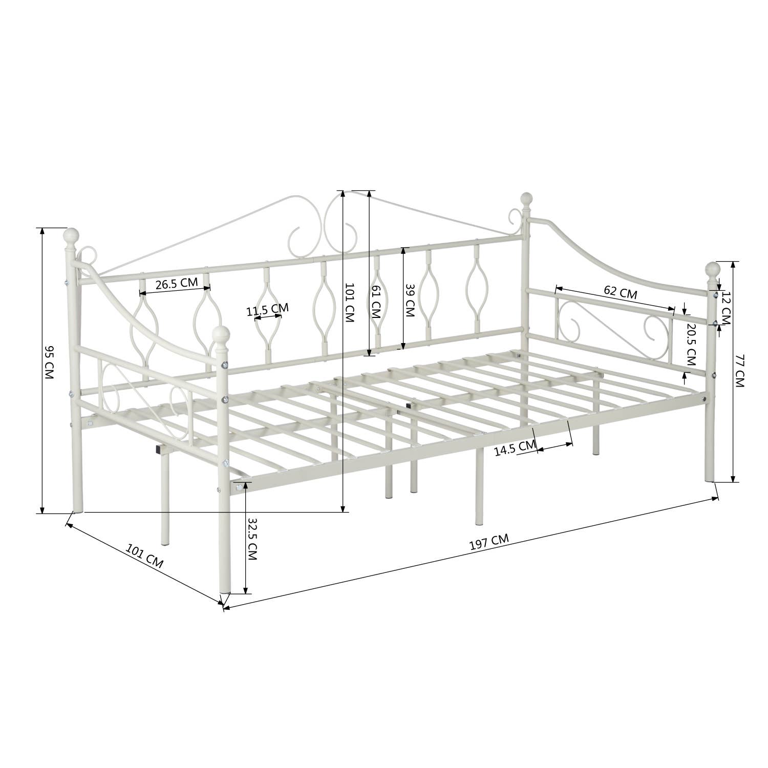 HOMYCASA DESIGN INC - Wholesale Bed - Twin Daybed Metal Platform Bed Frame SofaBed with Metal Slat7