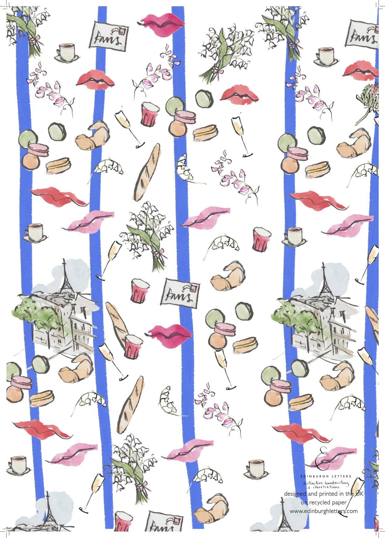 Edinburgh Letters – wholesale Flat wrap – Paris Kisses - Gift Wrap Sheet7