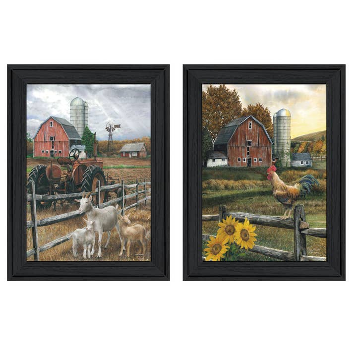 „Farm Life“ 2-delt vignet af Ed Wargo, Print, Sort ramme for engroshandel hos Trendy Decor 4U