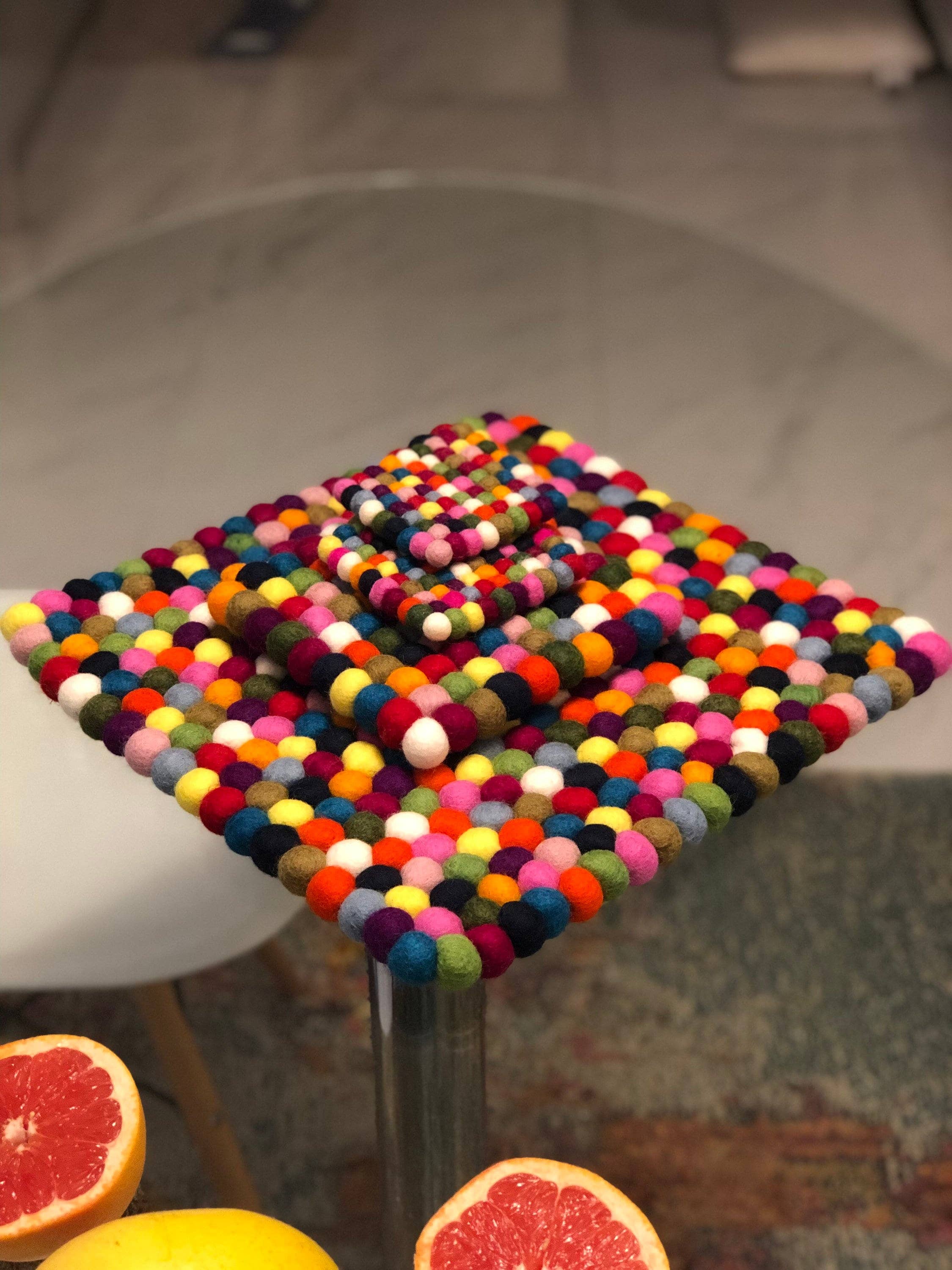 Funky Yak Ltd - Wholesale Trivet - Handmade Felt Pom Pom Trivet/hotpad7