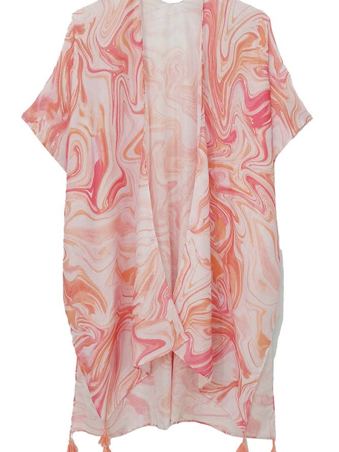 Hana - Wholesale Kimono - Women's - Swirl Print Tassel Summer Kimono Cover Up