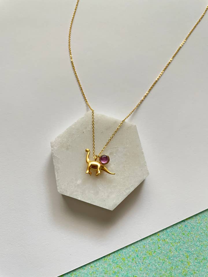 Brachiosaurus Dinosaur Necklace Amethyst Green Agate for wholesale by Qurio Studio