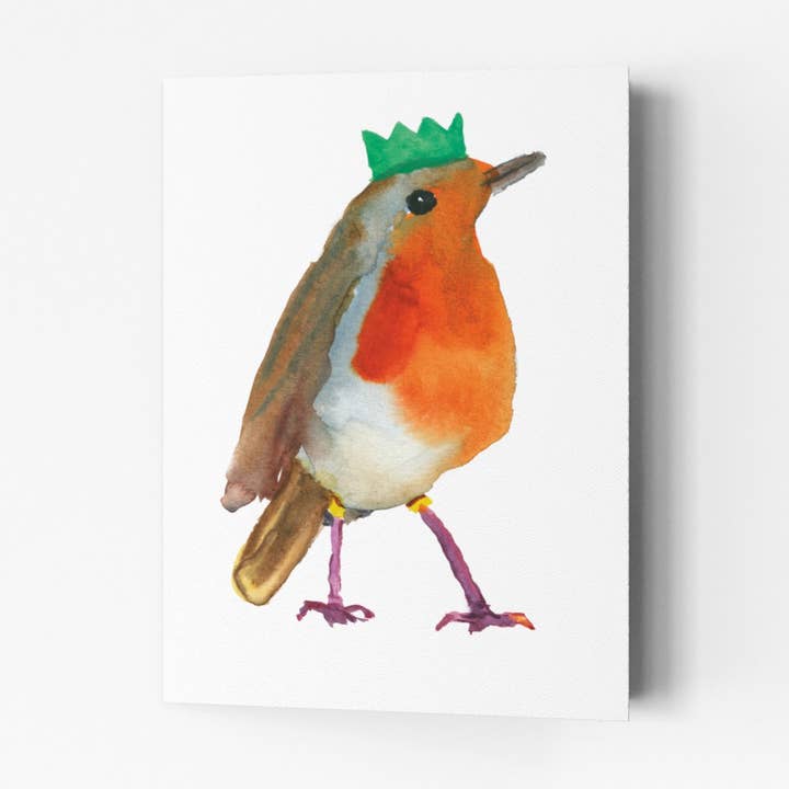 Party Robin Christmas Card - C0068 for wholesale by Rosie Webb illustrations